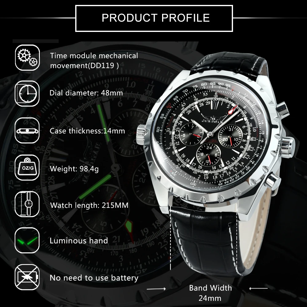 JARAGAR Fashion Sports Automatic Mechanical Watch for Men Multifunctional Small Dials Leather Steel Strap Business Mens Watches