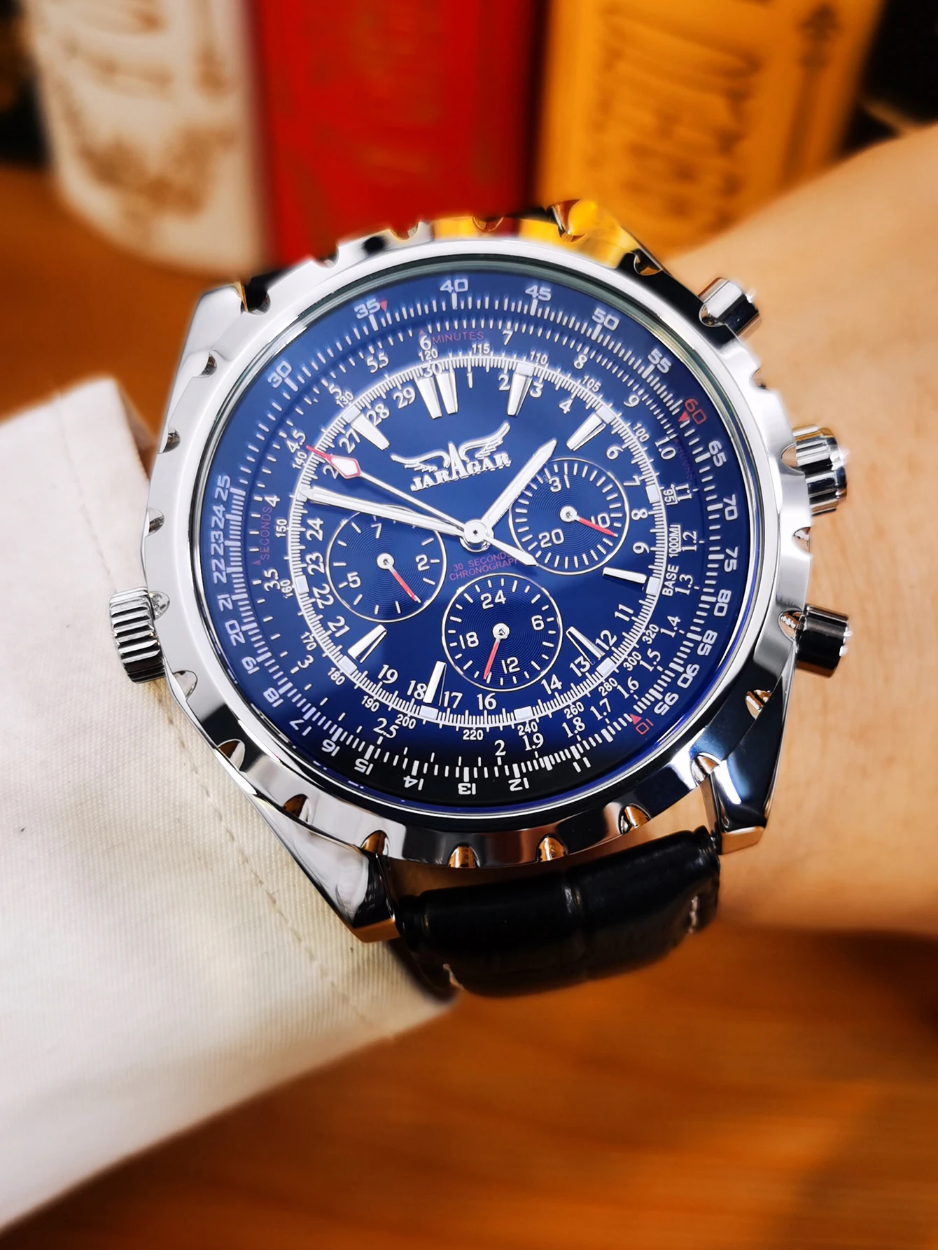 JARAGAR Fashion Sports Automatic Mechanical Watch for Men Multifunctional Small Dials Leather Steel Strap Business Mens Watches