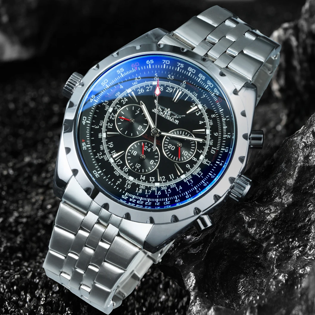 JARAGAR Fashion Sports Automatic Mechanical Watch for Men Multifunctional Small Dials Leather Steel Strap Business Mens Watches