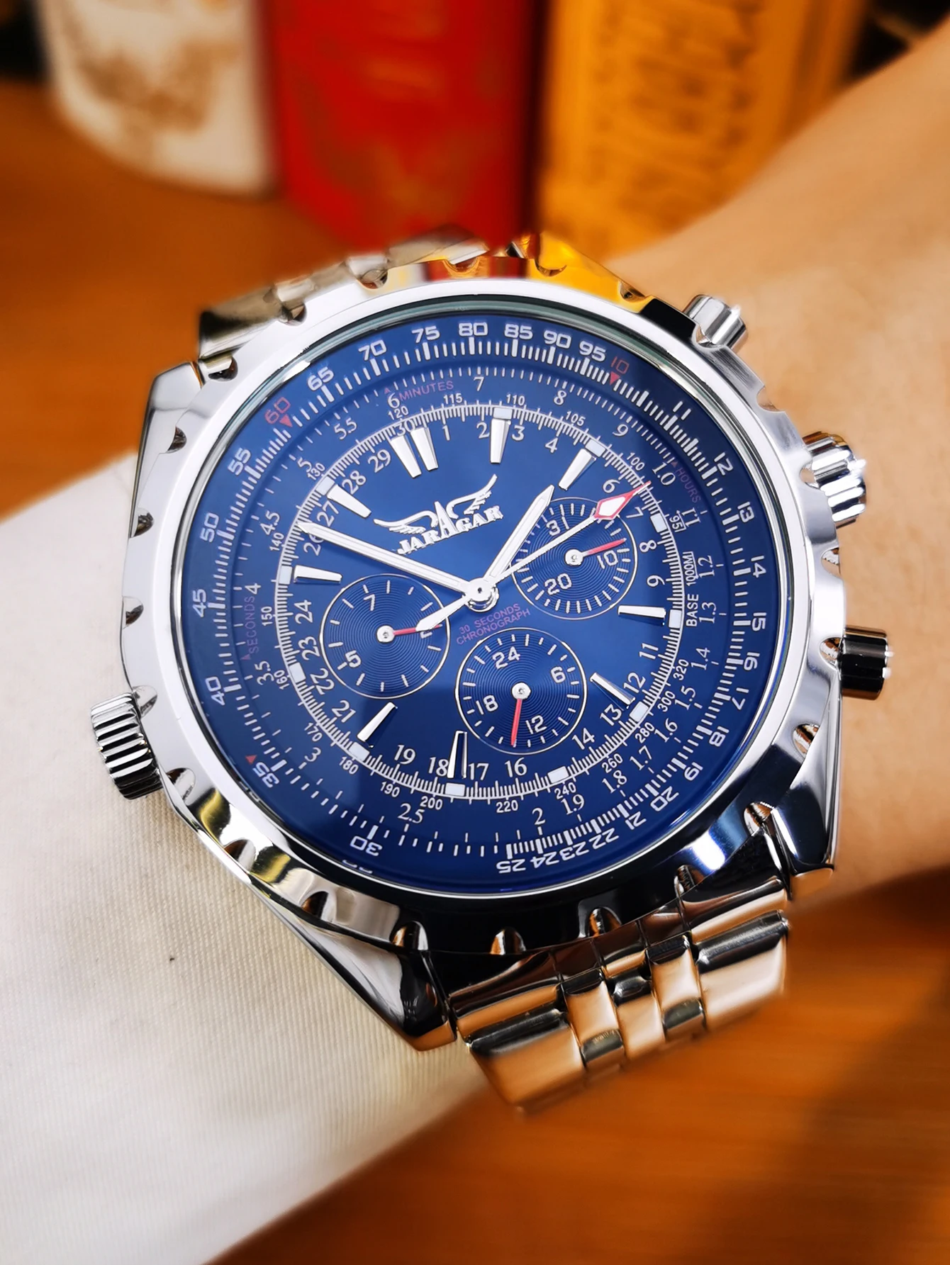 JARAGAR Fashion Sports Automatic Mechanical Watch for Men Multifunctional Small Dials Leather Steel Strap Business Mens Watches