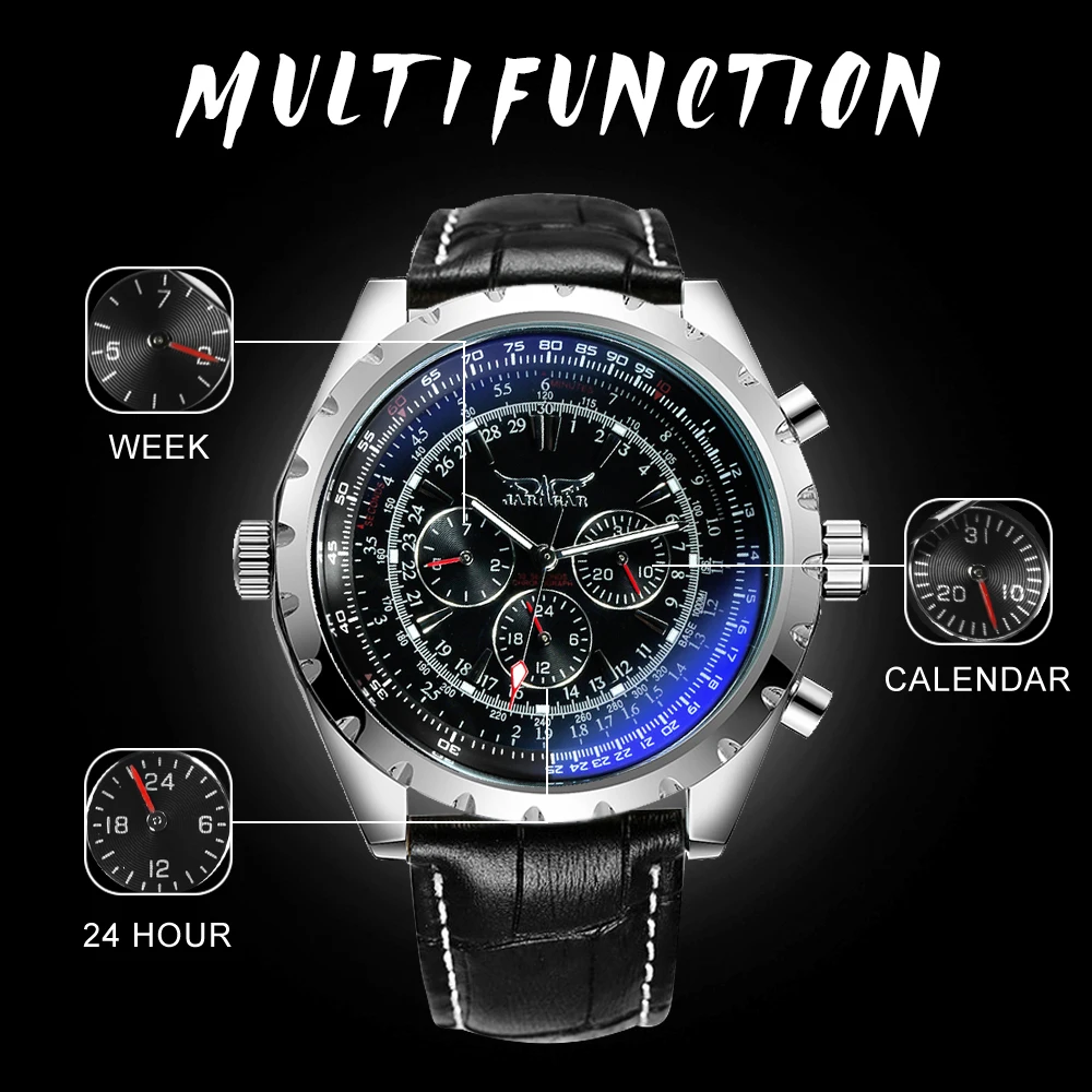 JARAGAR Fashion Sports Automatic Mechanical Watch for Men Multifunctional Small Dials Leather Steel Strap Business Mens Watches