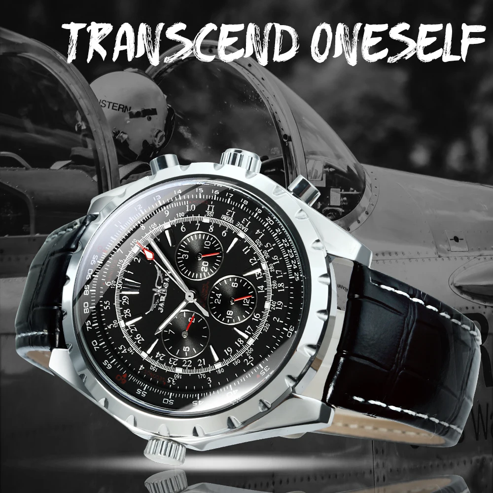JARAGAR Fashion Sports Automatic Mechanical Watch for Men Multifunctional Small Dials Leather Steel Strap Business Mens Watches
