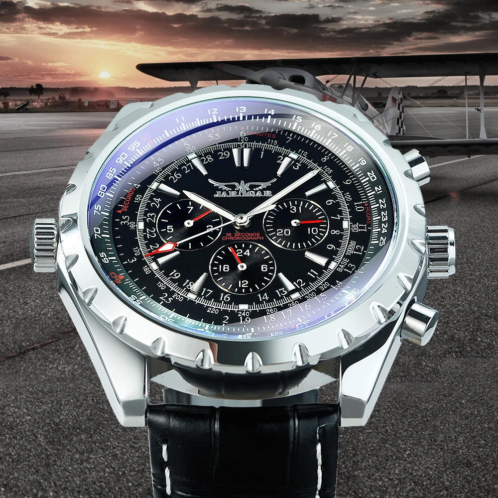 JARAGAR Fashion Sports Automatic Mechanical Watch for Men Multifunctional Small Dials Leather Steel Strap Business Mens Watches