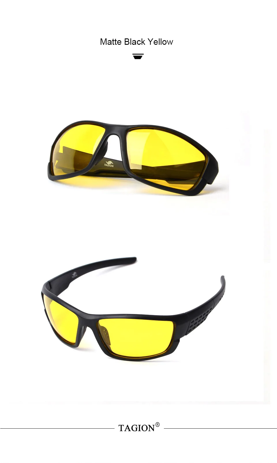 TAGION Sport Glasses Men's Polarized Sunglasses Night Vision Driving Goggles Yellow Lenses Brown Eyewear For Male
