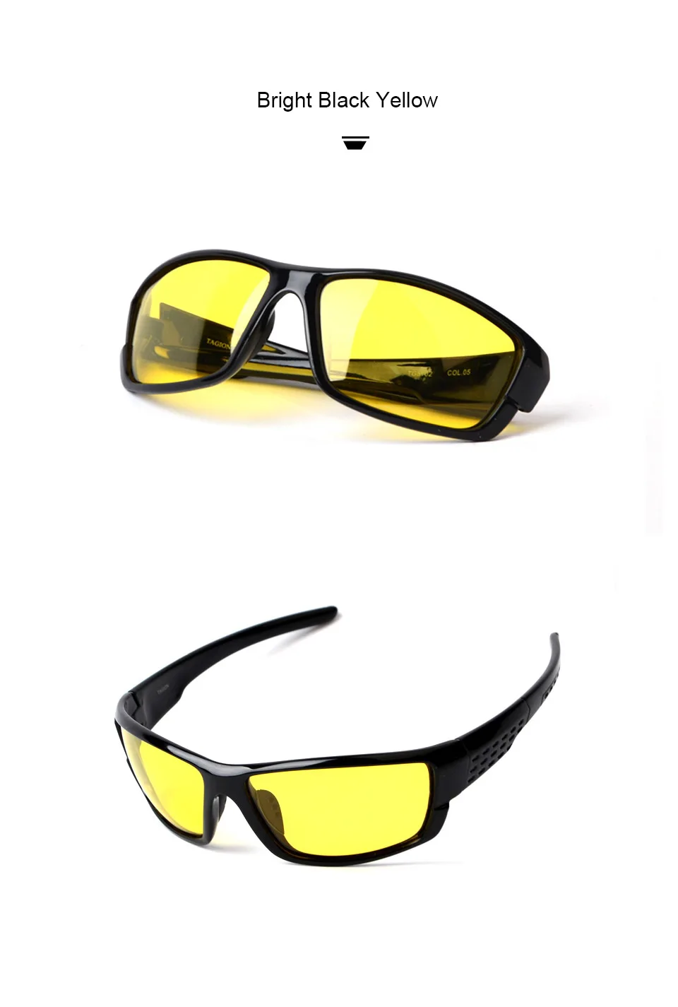 TAGION Sport Glasses Men's Polarized Sunglasses Night Vision Driving Goggles Yellow Lenses Brown Eyewear For Male