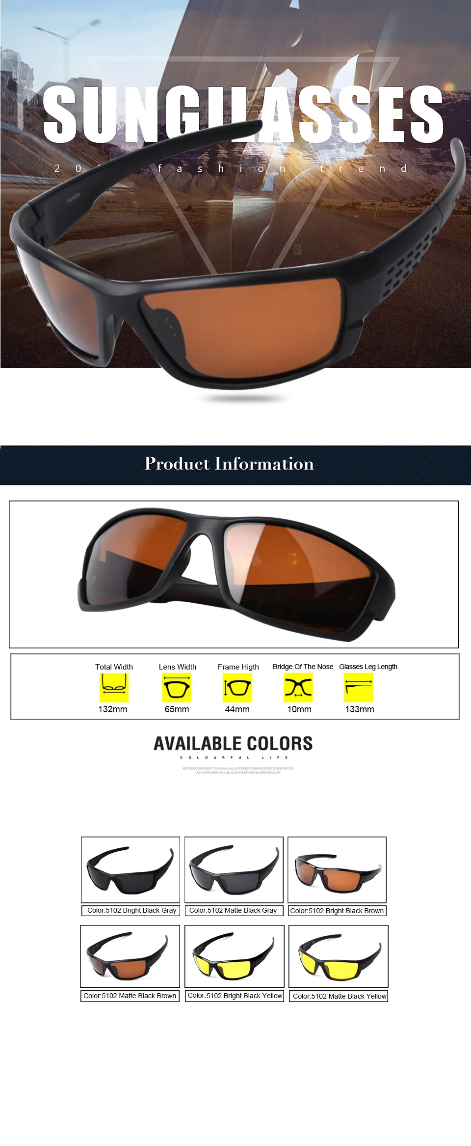 TAGION Sport Glasses Men's Polarized Sunglasses Night Vision Driving Goggles Yellow Lenses Brown Eyewear For Male