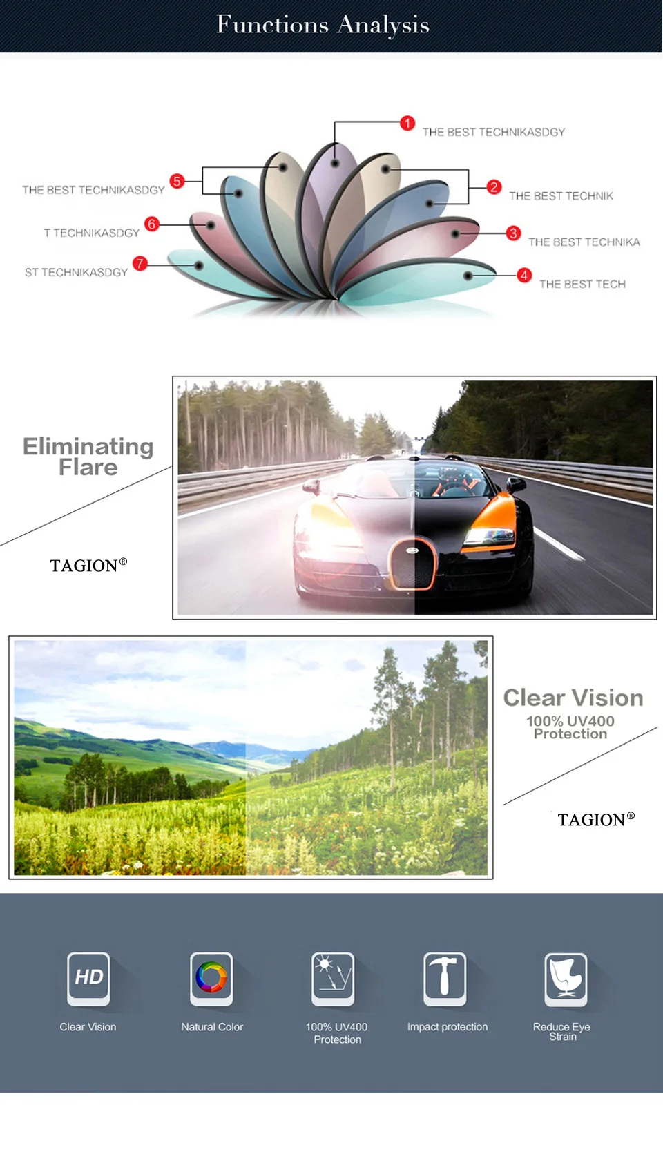 TAGION Sport Glasses Men's Polarized Sunglasses Night Vision Driving Goggles Yellow Lenses Brown Eyewear For Male