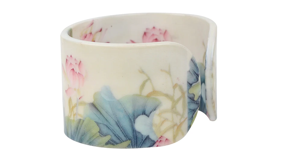 Bonsny Plastic Chinese Lotus Ink and Wash Painting Bangles Bracelets Traditional Ethnic Jewelry For Women Girls Ladies Wholesale