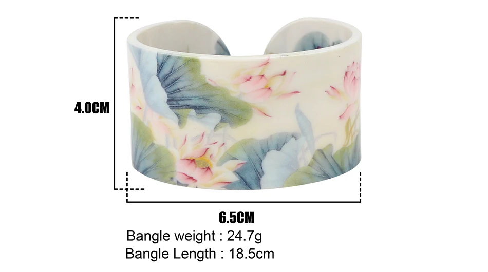 Bonsny Plastic Chinese Lotus Ink and Wash Painting Bangles Bracelets Traditional Ethnic Jewelry For Women Girls Ladies Wholesale