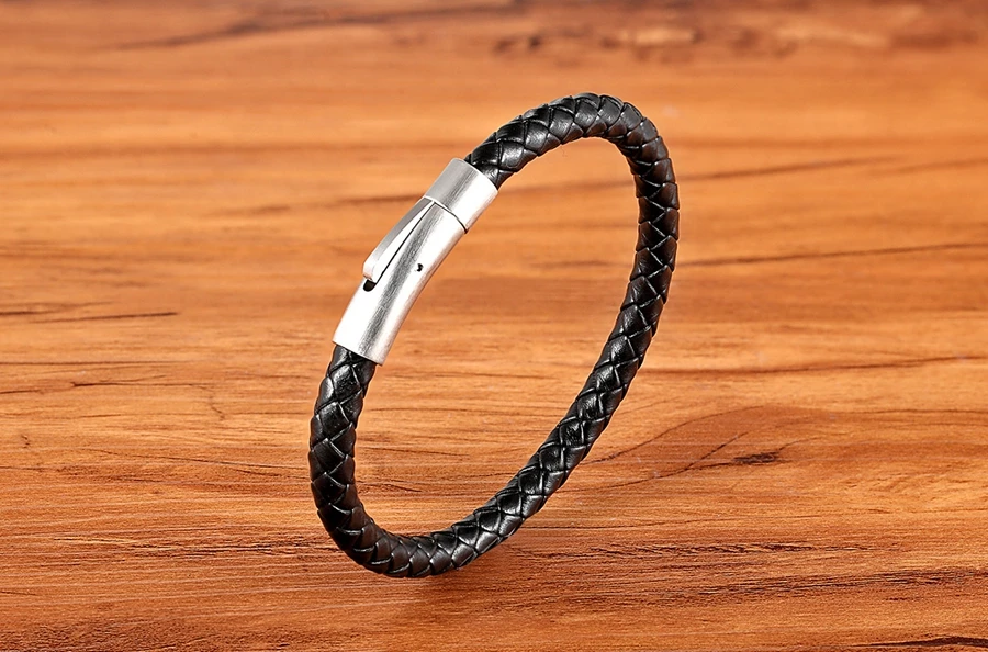 TYO Custom Minimalist Stainless Steel Watch Real Leather Braided Bangle Bracelet for Men's Women Fashion Jewelry Gifts
