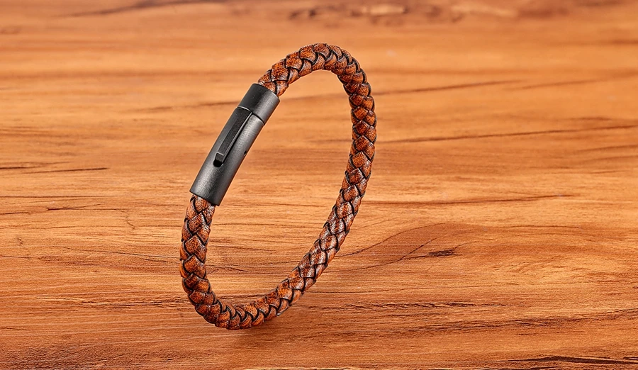 TYO Custom Minimalist Stainless Steel Watch Real Leather Braided Bangle Bracelet for Men's Women Fashion Jewelry Gifts