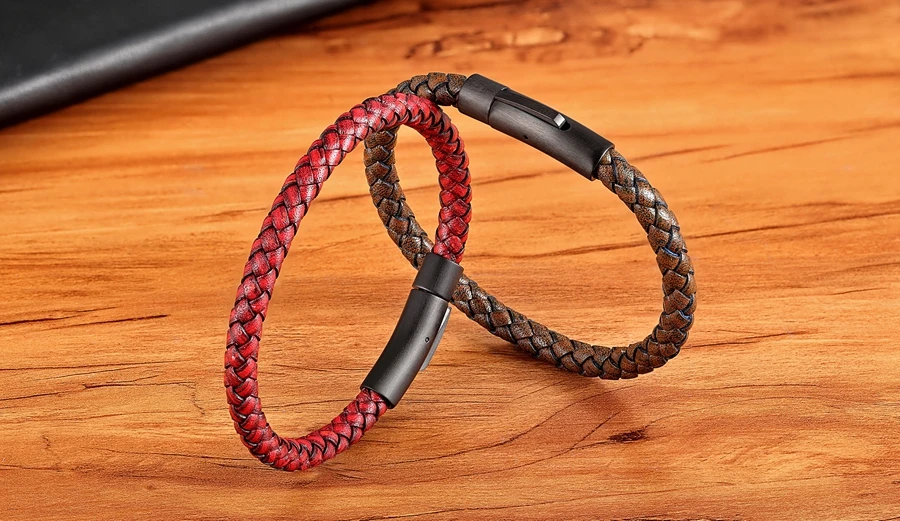 TYO Custom Minimalist Stainless Steel Watch Real Leather Braided Bangle Bracelet for Men's Women Fashion Jewelry Gifts