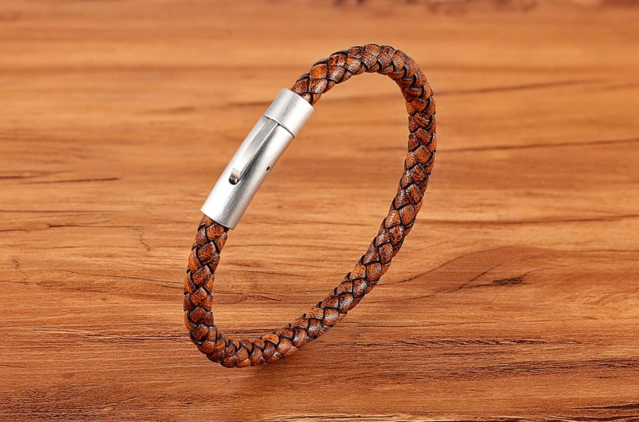TYO Custom Minimalist Stainless Steel Watch Real Leather Braided Bangle Bracelet for Men's Women Fashion Jewelry Gifts