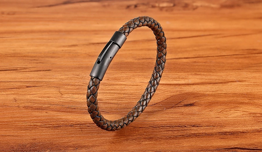 TYO Custom Minimalist Stainless Steel Watch Real Leather Braided Bangle Bracelet for Men's Women Fashion Jewelry Gifts