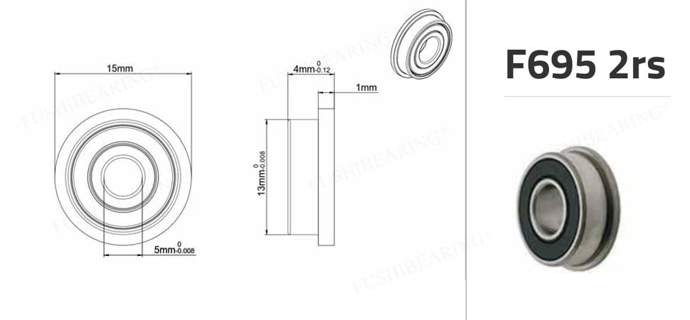 FUSHI F695 2RS Bearing 5*13*4 mm 10Pcs ABEC-7 Flanged Miniature F695 RS Ball Bearings F695RS For VORON Mobius 2/3 2/4 3D Printer