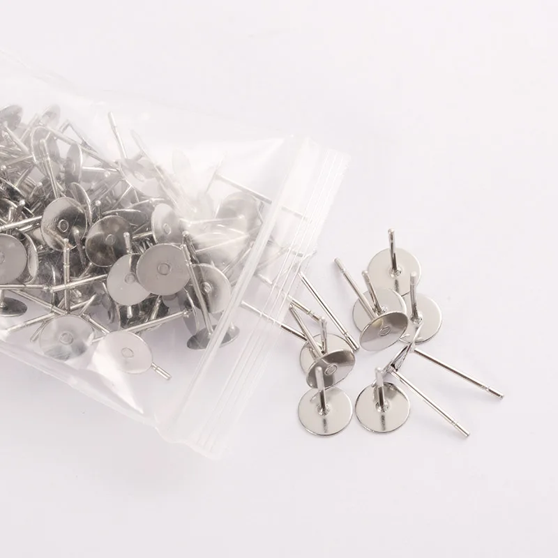 100pcs Gold Color 316L Stainless Steel Earring Studs DIY Ear Blank Post Pins 3-12mm Flat Round Tray Base Ear Jewelry Making DIY