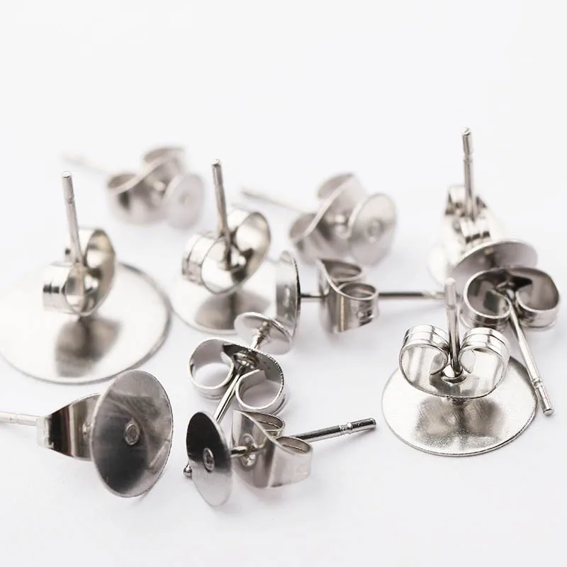 100pcs Gold Color 316L Stainless Steel Earring Studs DIY Ear Blank Post Pins 3-12mm Flat Round Tray Base Ear Jewelry Making DIY