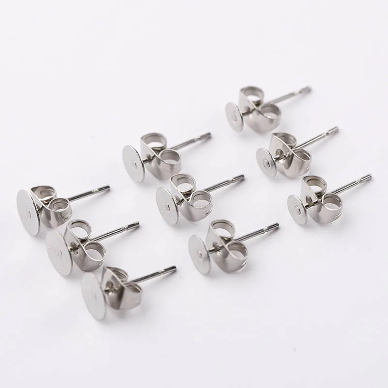 100pcs Gold Color 316L Stainless Steel Earring Studs DIY Ear Blank Post Pins 3-12mm Flat Round Tray Base Ear Jewelry Making DIY
