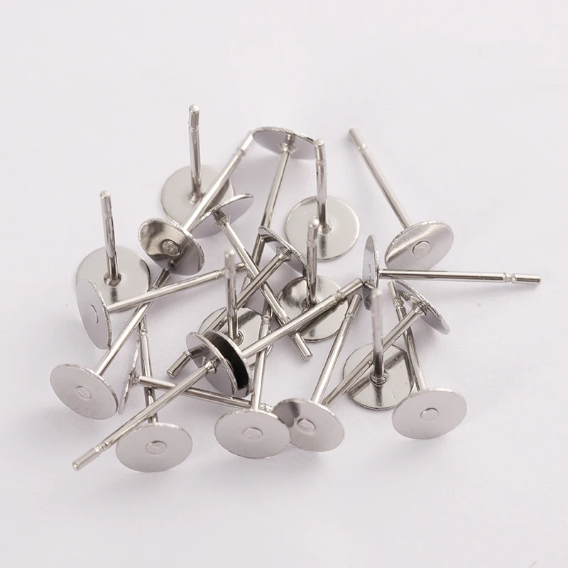 100pcs Gold Color 316L Stainless Steel Earring Studs DIY Ear Blank Post Pins 3-12mm Flat Round Tray Base Ear Jewelry Making DIY