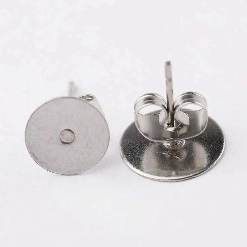 100pcs Gold Color 316L Stainless Steel Earring Studs DIY Ear Blank Post Pins 3-12mm Flat Round Tray Base Ear Jewelry Making DIY