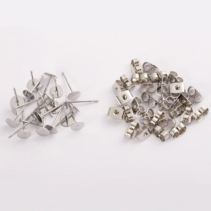 100pcs Gold Color 316L Stainless Steel Earring Studs DIY Ear Blank Post Pins 3-12mm Flat Round Tray Base Ear Jewelry Making DIY