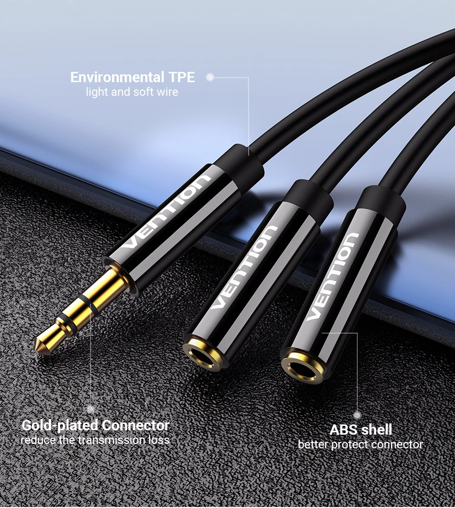 Vention Audio Splitter Cable 3.5mm Male to 2 Female Jack 3.5mm Mic Y Splitter Aux Cable for iPhone Laptop MP3 Headphone Splitter
