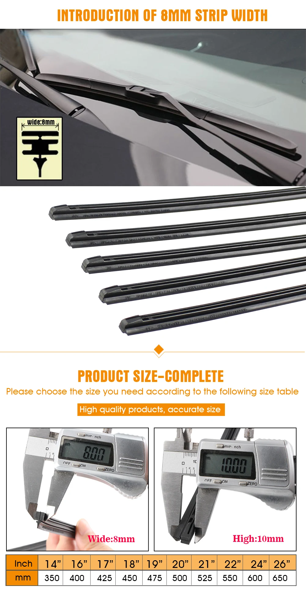 1PCS Windshield Windscreen 8MM 6MM 14"16"17"18"19"20"21"22"24"26"28" Car Wiper Blade Replacement Insert Refill Rubber Strip