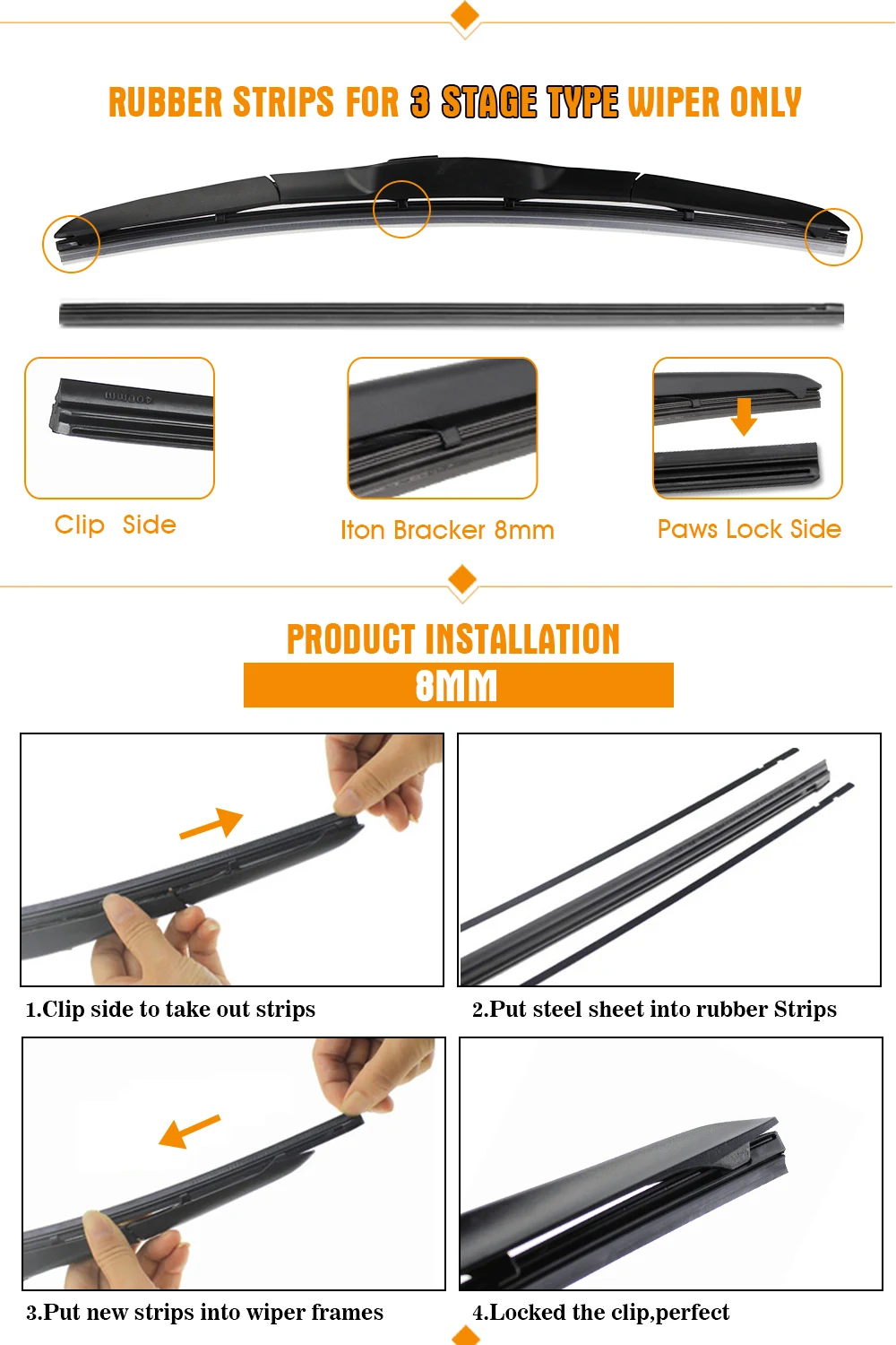 1PCS Windshield Windscreen 8MM 6MM 14"16"17"18"19"20"21"22"24"26"28" Car Wiper Blade Replacement Insert Refill Rubber Strip