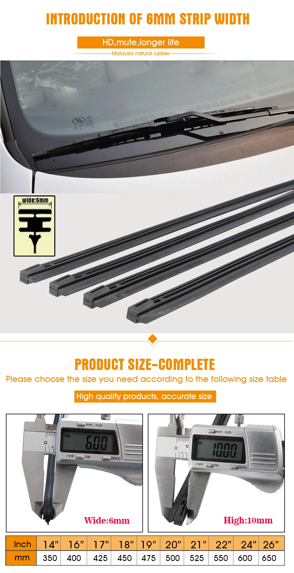 1PCS Windshield Windscreen 8MM 6MM 14"16"17"18"19"20"21"22"24"26"28" Car Wiper Blade Replacement Insert Refill Rubber Strip