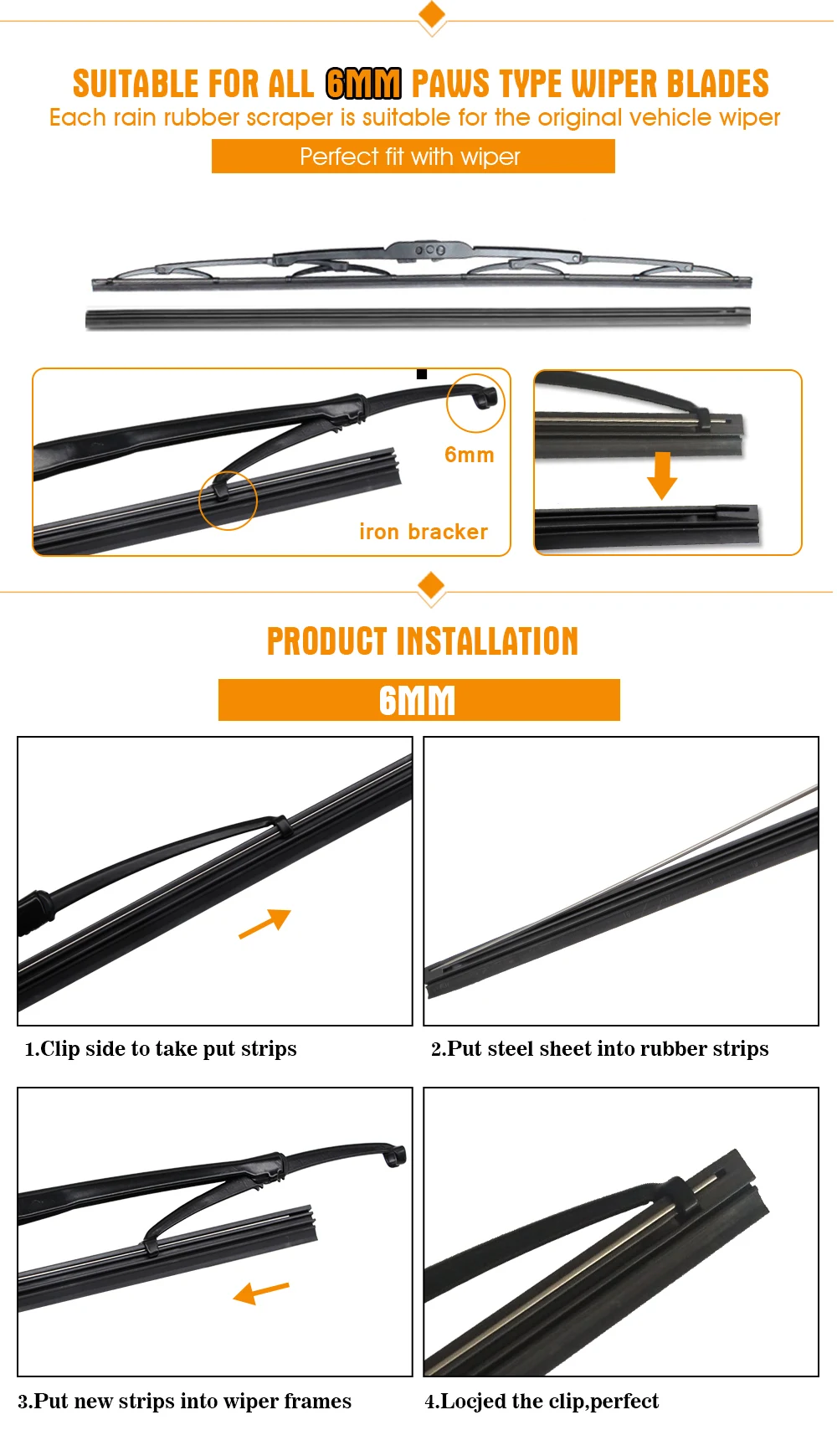 1PCS Windshield Windscreen 8MM 6MM 14"16"17"18"19"20"21"22"24"26"28" Car Wiper Blade Replacement Insert Refill Rubber Strip