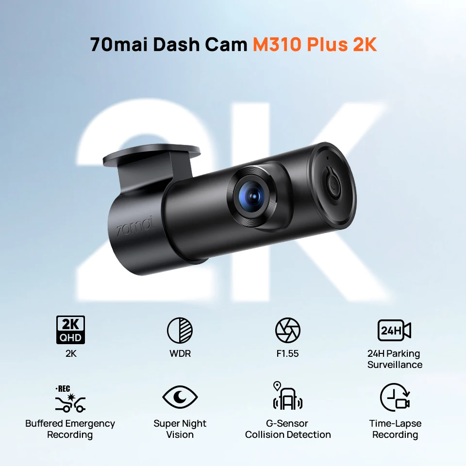 70mai M310 Plus 2K Dash Cam 1440P Image Enhanced Night Vision f/1.55 Aperture 24H Parking Mode Smart Voice Control Car Camera
