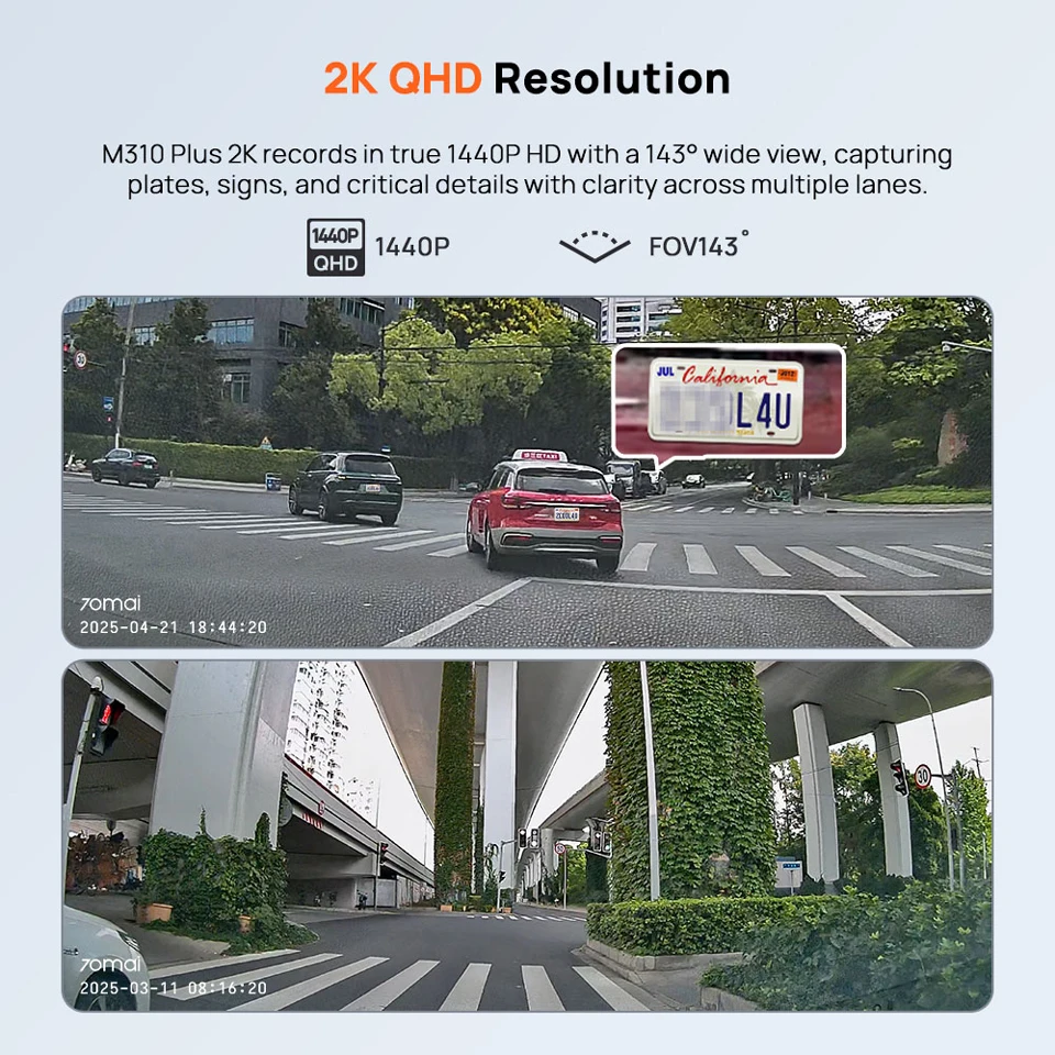 70mai M310 Plus 2K Dash Cam 1440P Image Enhanced Night Vision f/1.55 Aperture 24H Parking Mode Smart Voice Control Car Camera