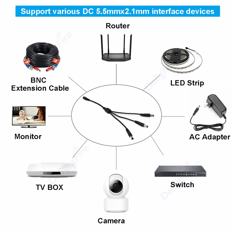 5.5mm 2.1mm 1 To 2/3/4/5/6/8 Way DC Power Splitter Cable 5V 12V Power Adapter Connector Cord For LED Strip Lights CCTV Camera