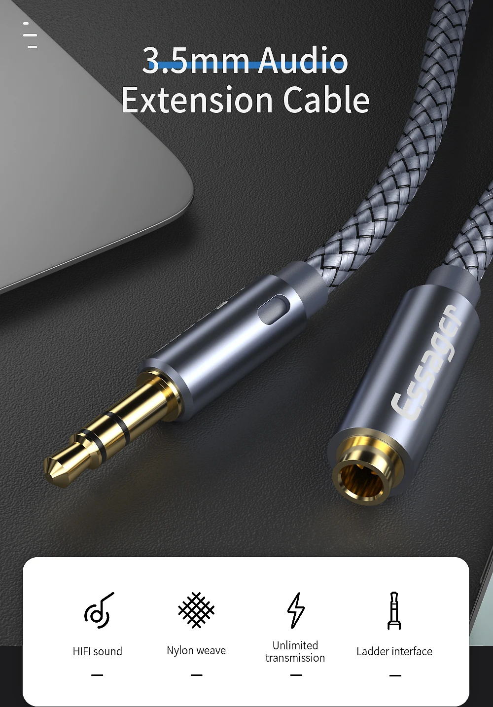 Essager Headphone Extension Cable Jack 3.5mm Audio Aux Cable 3.5 mm Female Splitter Speaker Extender Cord For Earphone Adapter