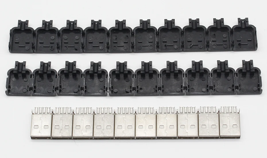 10 Sets DIY USB 2.0 Connector Plug A Type Male 4 Pin Assembly Adapter Socket Solder Type Black Plastic Shell For Data Connection