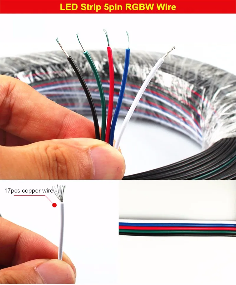 1m-100m RGB Led Connector 2pin 3pin 4pin 5pin LED Cable Extension Extend Cord Connector Wire For RGB RGBW Single Color LED Strip