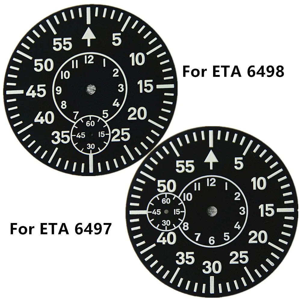 High End Black 38.9mm Watch Dial For ETA 6497 6498 Strong Green Luminous 6/9 O'clock Watch Face Plate For Seagull ST3620 ST3600