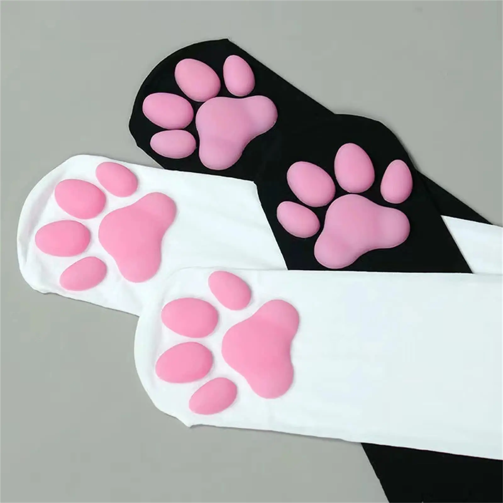 1 Pair 3D Cat Paw Meat Pad Knee High Socks, Home Floor Socks,Creative Funny Socks For Girls