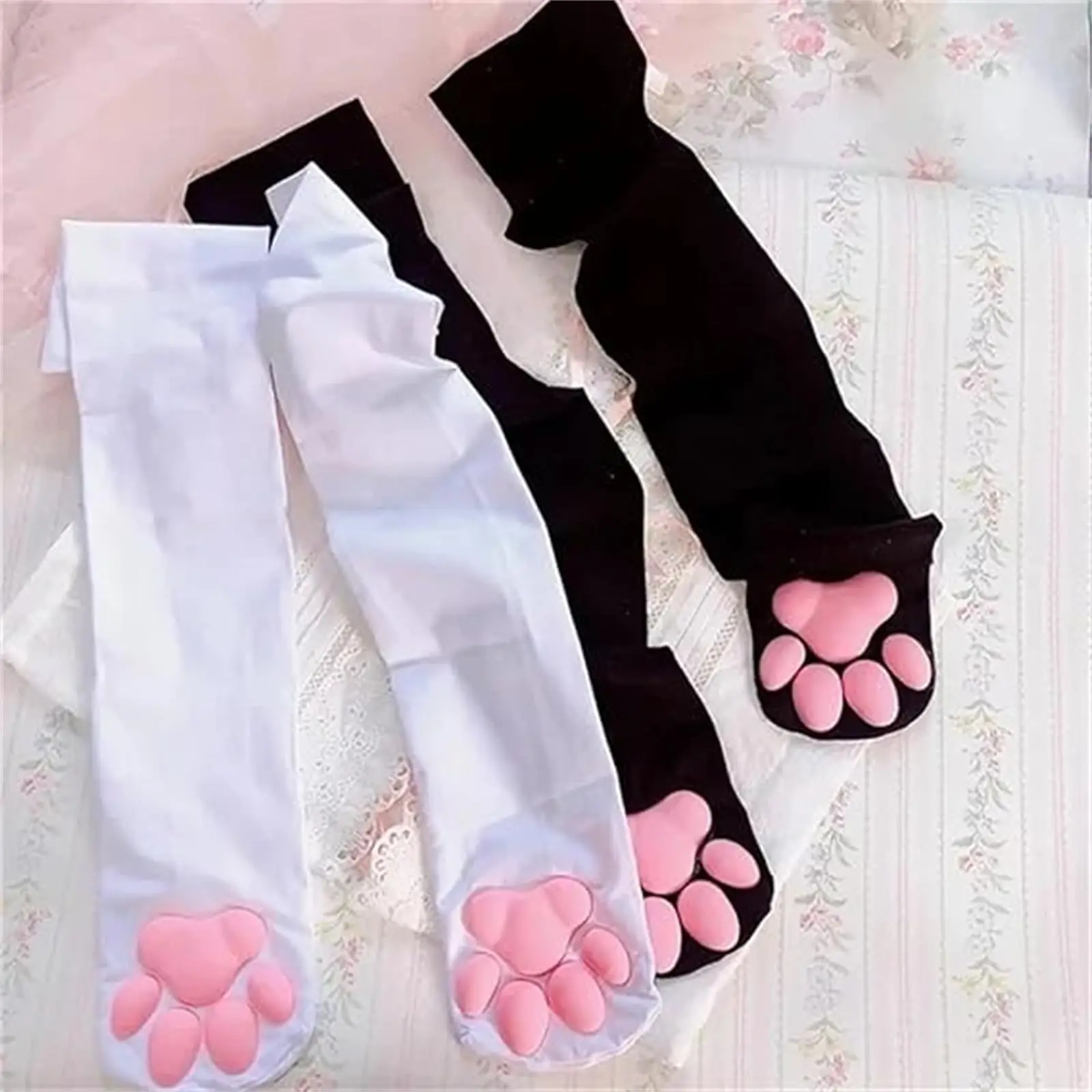 1 Pair 3D Cat Paw Meat Pad Knee High Socks, Home Floor Socks,Creative Funny Socks For Girls