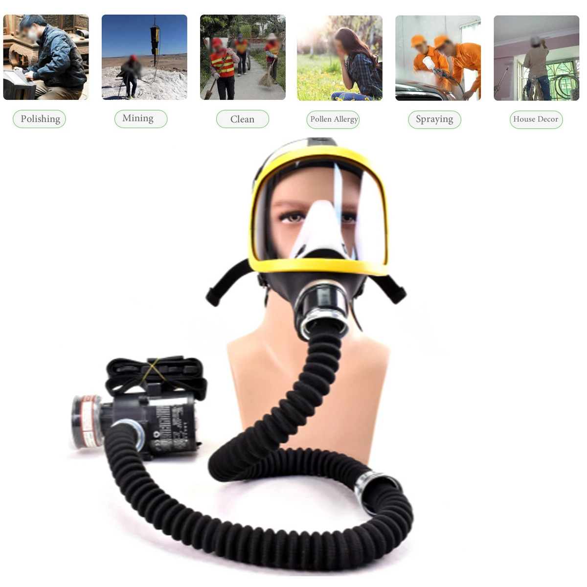 Protective Electric Constant Flow Supplied Air Fed Full Face Gas Mask Respirator Mask Workplace Safety Supplie Respirator System