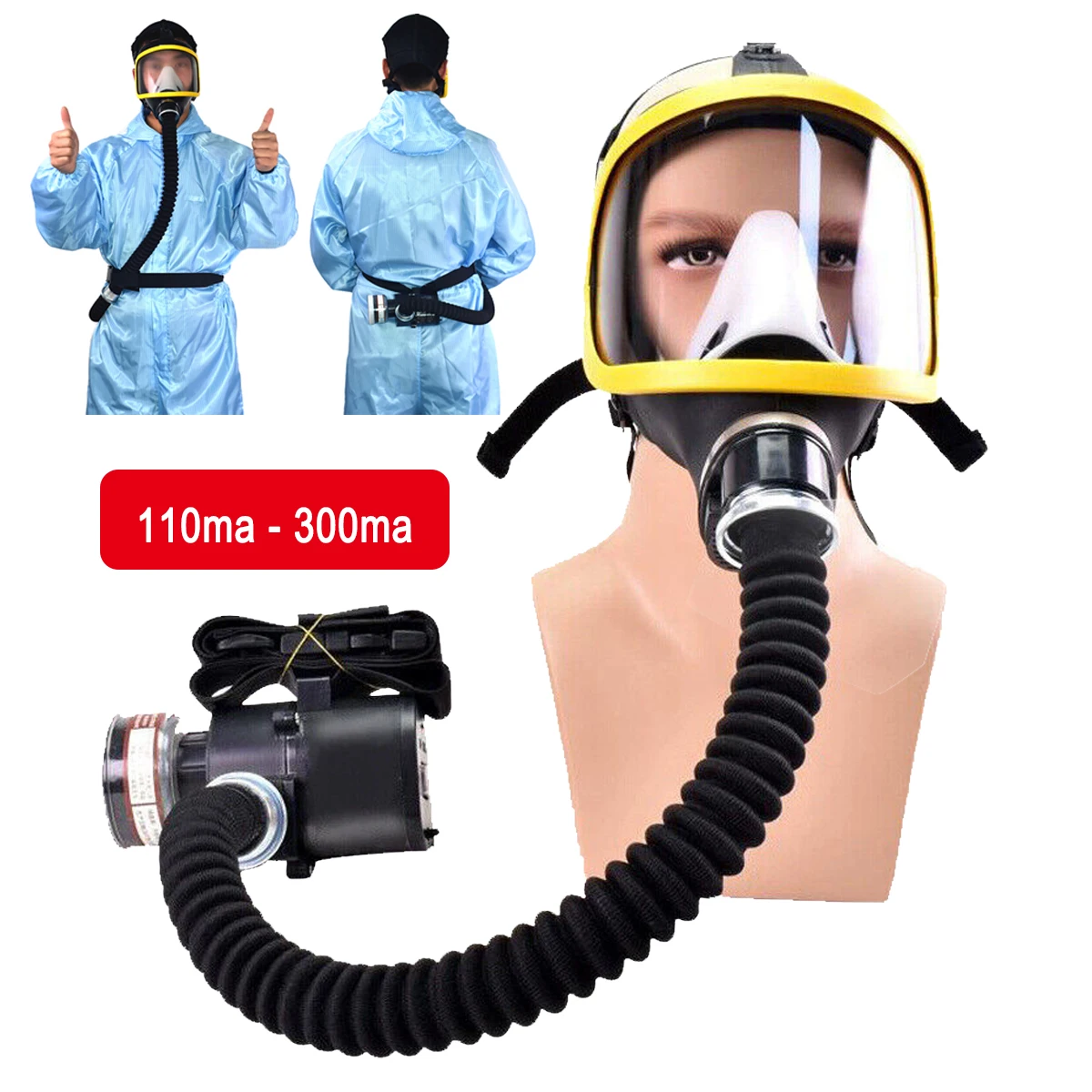 Protective Electric Constant Flow Supplied Air Fed Full Face Gas Mask Respirator Mask Workplace Safety Supplie Respirator System