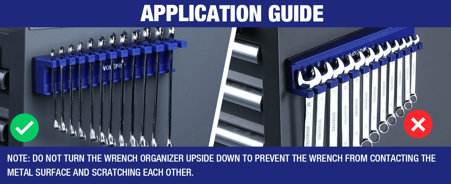 WORKPRO Magnetic Wrench Organizer Wrench Holder Set for Tool Box Drawer, Wrench Rack Tool Trays SAE and Metric (without tool)