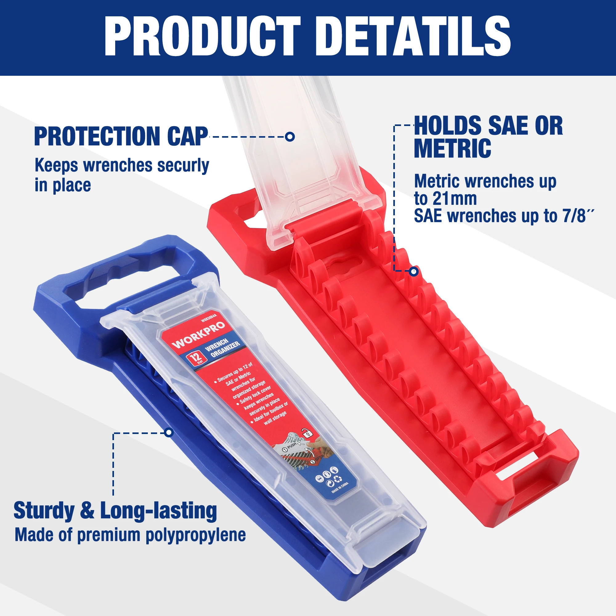 WORKPRO Magnetic Wrench Organizer Wrench Holder Set for Tool Box Drawer, Wrench Rack Tool Trays SAE and Metric (without tool)