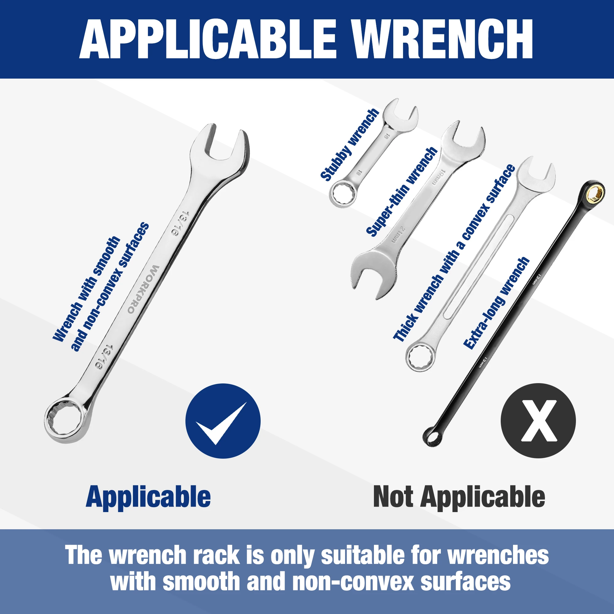 WORKPRO Magnetic Wrench Organizer Wrench Holder Set for Tool Box Drawer, Wrench Rack Tool Trays SAE and Metric (without tool)