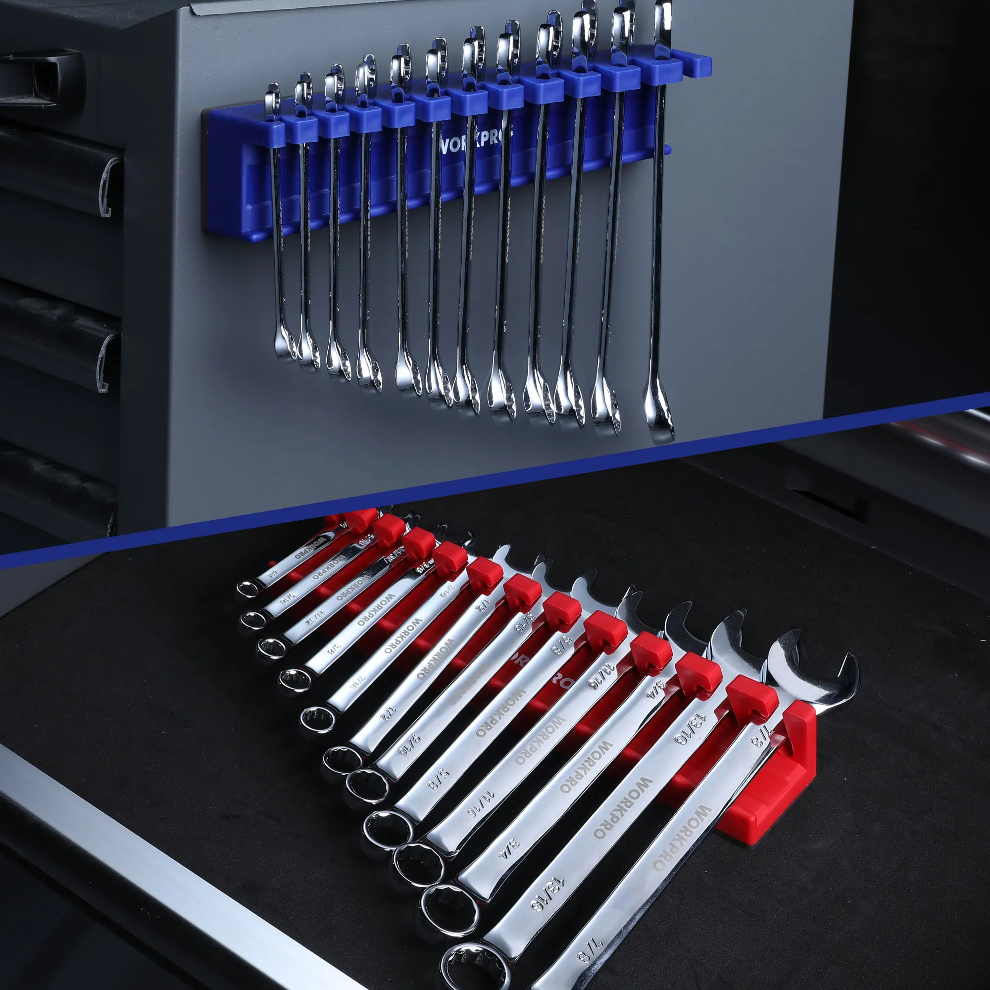 WORKPRO Magnetic Wrench Organizer Wrench Holder Set for Tool Box Drawer, Wrench Rack Tool Trays SAE and Metric (without tool)
