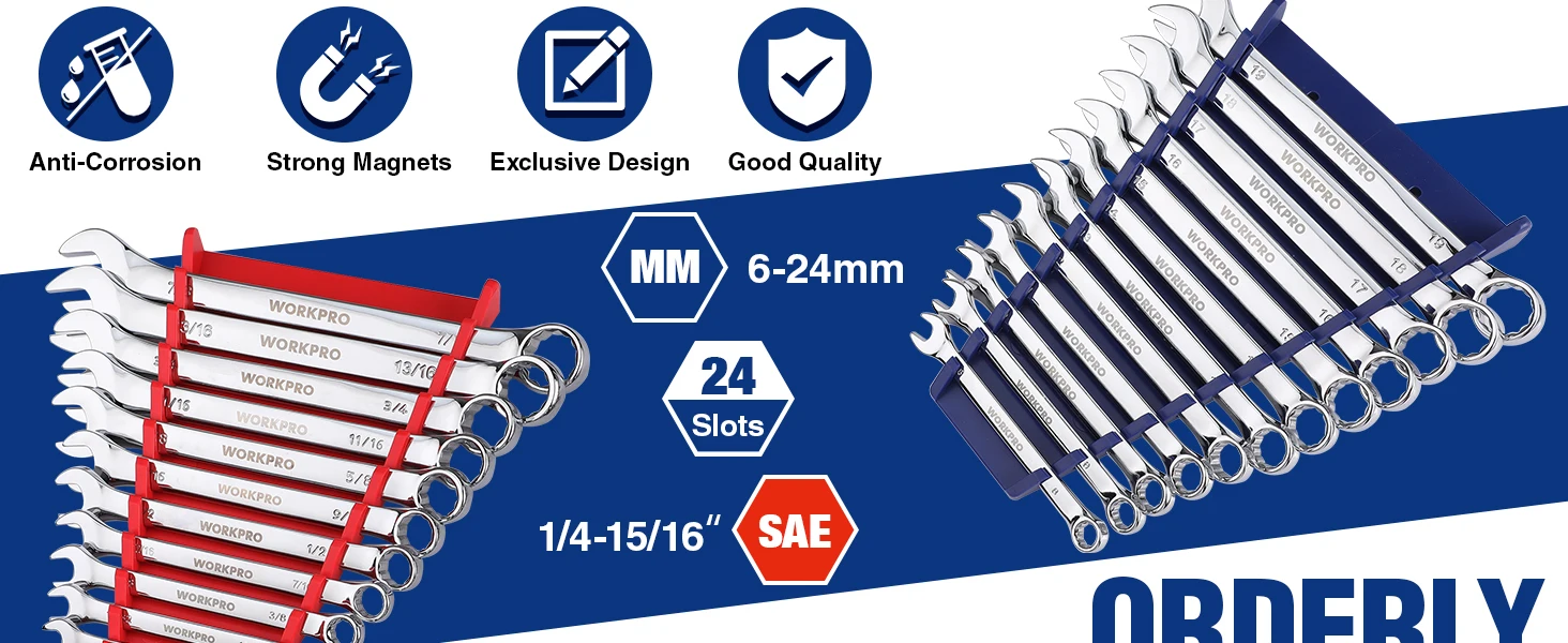 WORKPRO Magnetic Wrench Organizer Wrench Holder Set for Tool Box Drawer, Wrench Rack Tool Trays SAE and Metric (without tool)