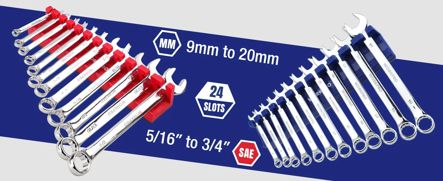 WORKPRO Magnetic Wrench Organizer Wrench Holder Set for Tool Box Drawer, Wrench Rack Tool Trays SAE and Metric (without tool)