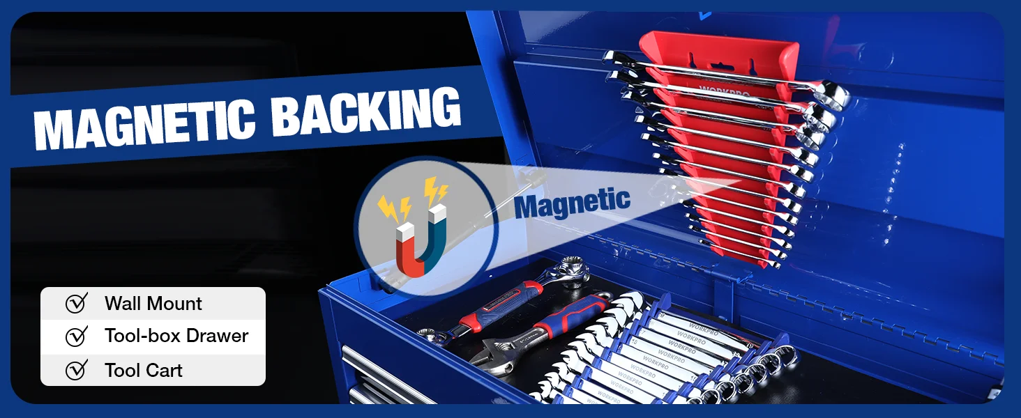 WORKPRO Magnetic Wrench Organizer Wrench Holder Set for Tool Box Drawer, Wrench Rack Tool Trays SAE and Metric (without tool)
