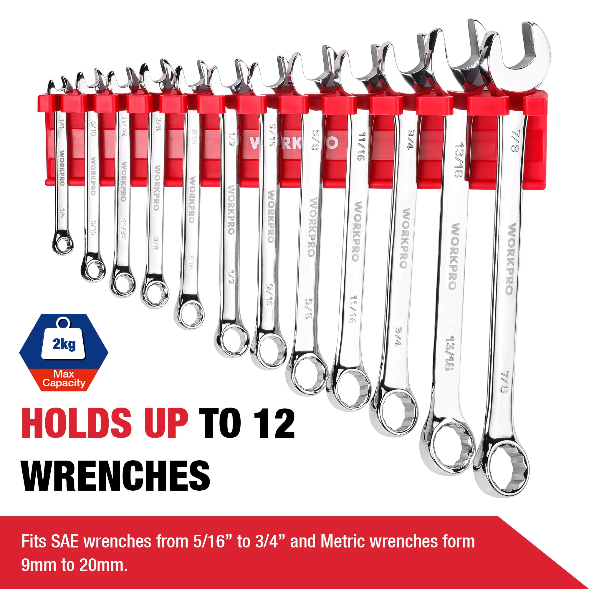 WORKPRO Magnetic Wrench Organizer Wrench Holder Set for Tool Box Drawer, Wrench Rack Tool Trays SAE and Metric (without tool)