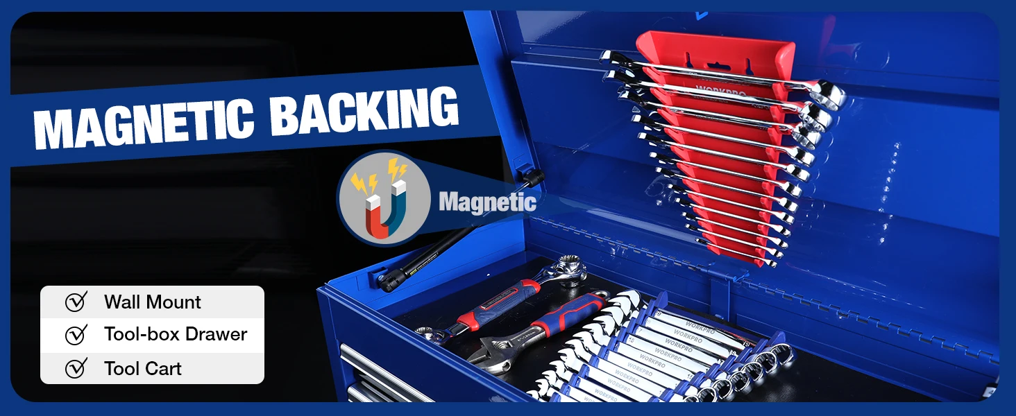 WORKPRO Magnetic Wrench Organizer Wrench Holder Set for Tool Box Drawer, Wrench Rack Tool Trays SAE and Metric (without tool)